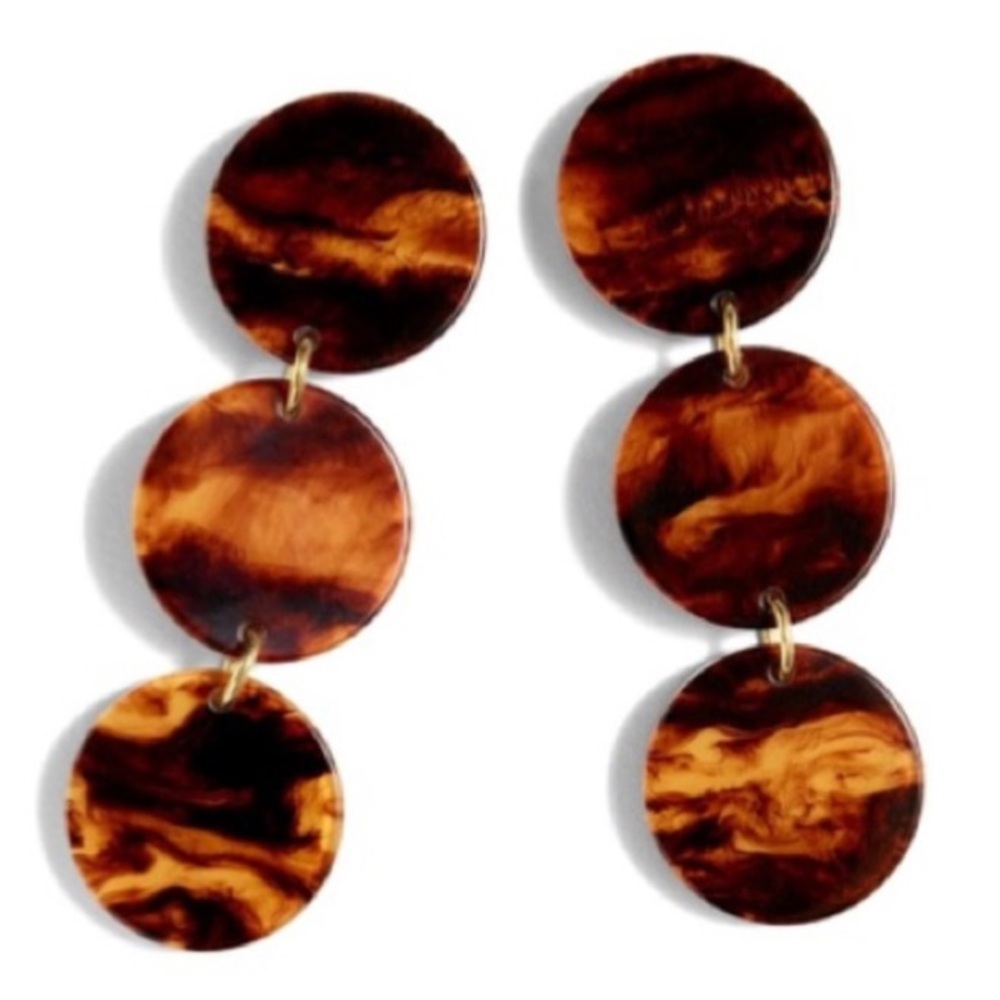 J CREW FAUX CARAMEL TORTOISESHELL RESIN DISC DROP PIERCED EARRINGS - Picture 2 of 4